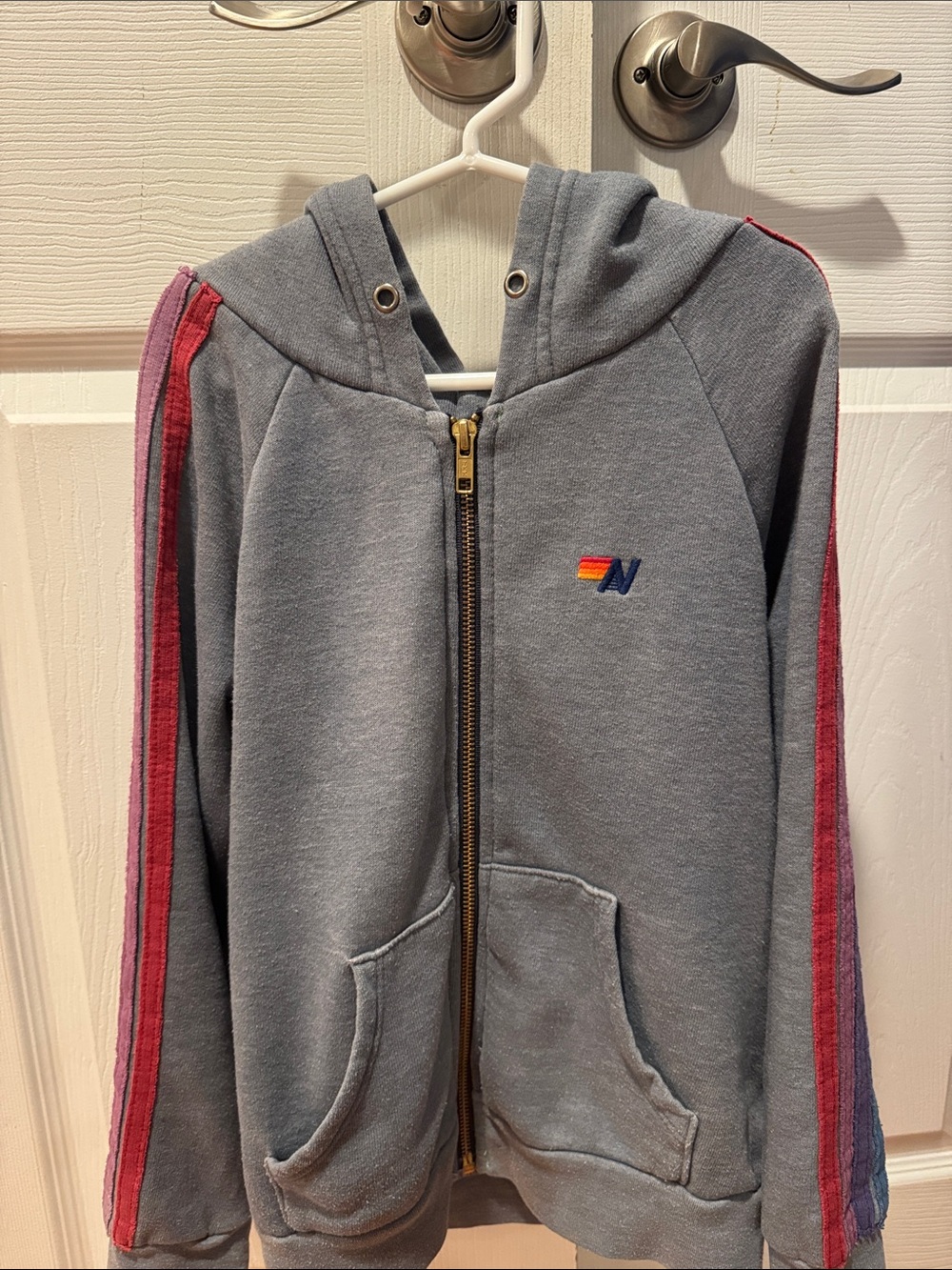 Aviatior Nation Girls' Grey Zip-Up Hoodie with Pink Stripe Accents